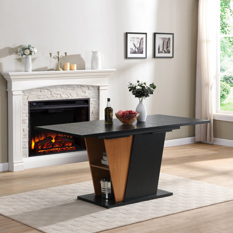 Table extensible 60,43 pouces moderne en bois avec rangement. Base en métal, plateau de table réglable pour le bureau et la maison. Fabrication, différentes occasions