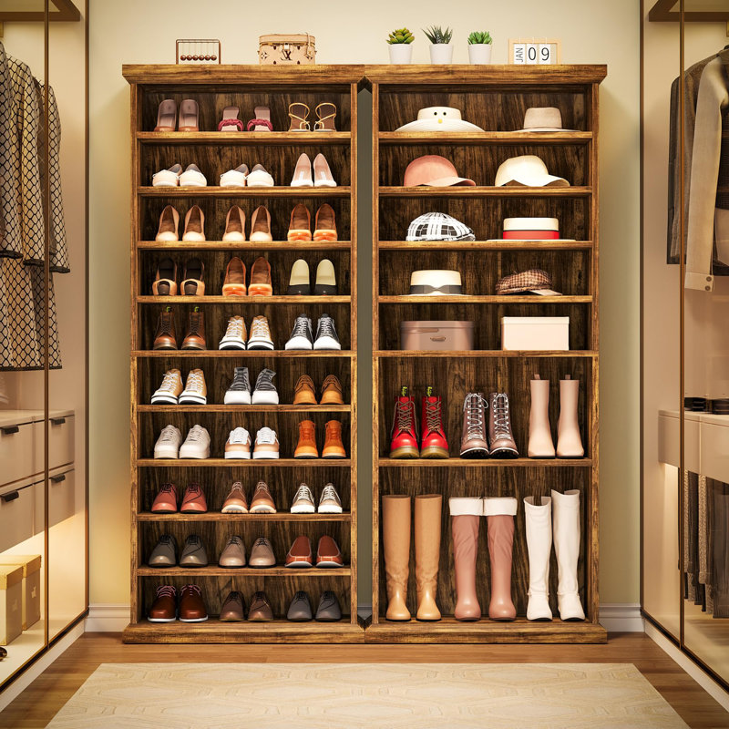 10-Tier Farmhouse Shoe Storage Cabinet with 8 Adjustable Shelves, 71" Freestanding Tall Shoe Organizer for Closet Entryway