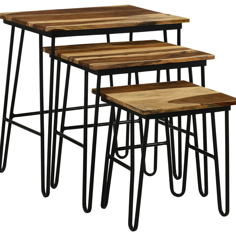 3 Nesting Tables With Rich And Metal Support Rectangular Wood Frame