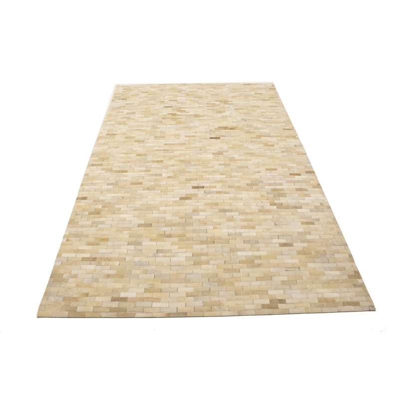 Tapis beige et moderne en cuir 4X6, Rectangle 5 pi x 8 pi