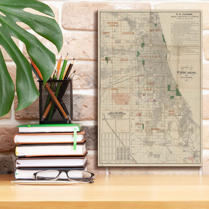  «Chicago 1889 Map» par Wild Apple Portfolio, art mural 12 po x 18 po, H 18 po x l 12 po