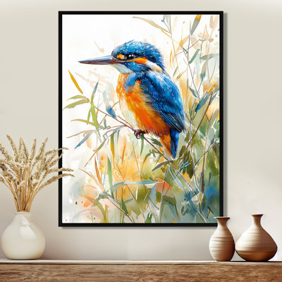 Clarke Blue Orange Kingfisher In The Reeds Bird II - Bird Canvas Print Wall Art