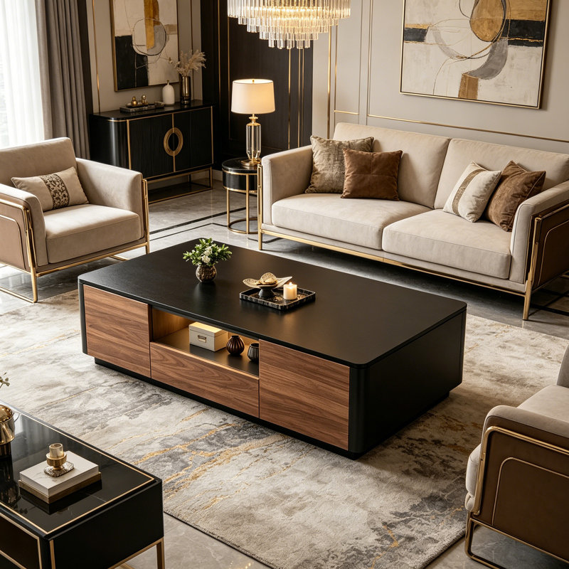 Table basse moderne avec tiroir de rangement, H 14,56 po x L 51,18 po x l 23,62 po