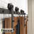Black Rustic Straight Design Single Track Bypass Two Door Hardware Kit (Door Not Included)-34297671