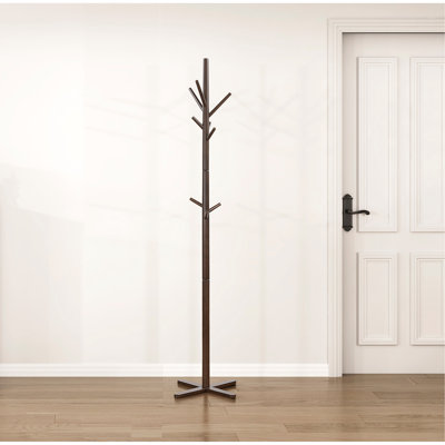 Dark Brown Finish Modern Coat Rack  Wood, 9 Hooks Coat Hanger Stand Entryway Home Furniture 1Pc