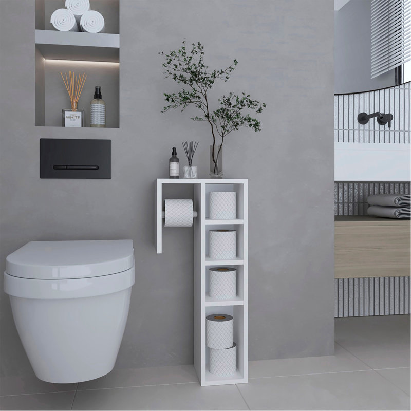 Armoire à papier hygiénique sur pied avec design vertical mince et compartiment de rangement