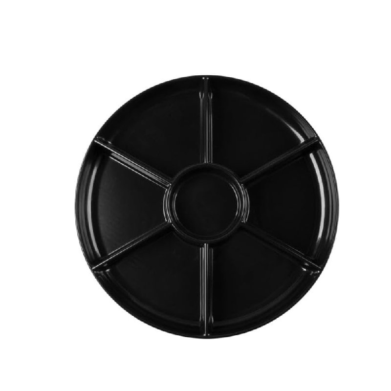 Plateau de service rond en plastique noir à 7 compartiments de 16 pouces pour amuse-gueules, collations, fruits, légumes, fêtes et traiteur EcoQuality (3)