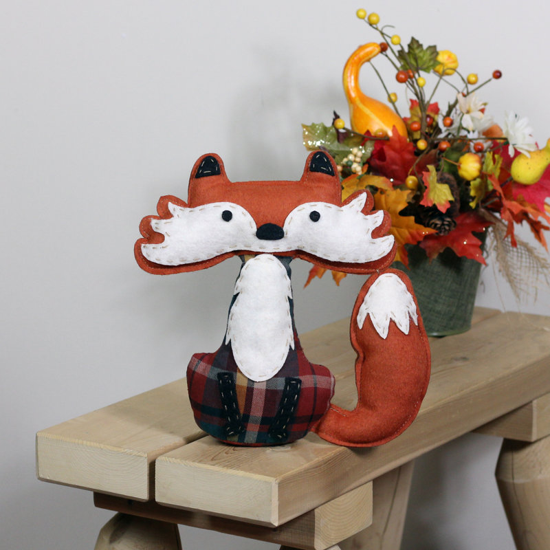 Décoration de table renard assis en peluche 9,5 po orange et blanc crème