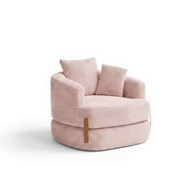 Chaise de futon convertible 3-en-1 en velours côtelé avec mousse à mémoire de forme, housse de canapé amovible et lavable pour salon, chambre à coucher, dortoir et petit appartement, rose