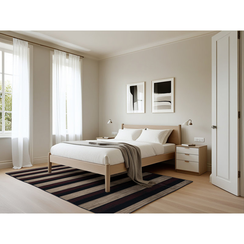 Tapis noir à rayures horizontales lavable à la machine, Rectangle 5 pi x 7 pi