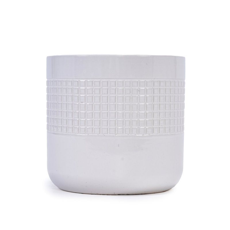 Of 3 Ancient White Glossy Grid Ceramic Planters, All - Weather For Various Settings With Built In Drainage Roots Flowerpot , Versatile Planters Indoor And Outdoor Use Sleek Design Hole