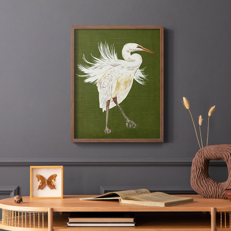 Heron Plumage I, reproduction encadrée - bois massif, Cadre photo brun simple, H 28 po x l 22 po