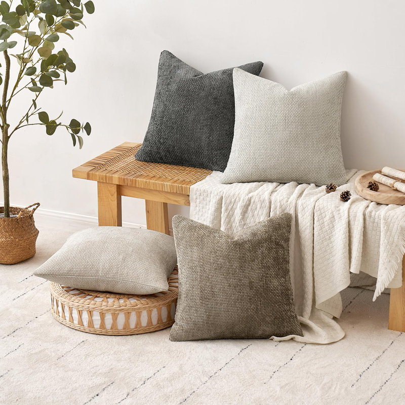 Pack Of 4 Couch Throw Pillow Covers Neutral Soft Decorative Chenille Pillow Covers Farmhouse Boho Cushion Covers For Mid Century Modern Home Decor Sofa Bedroom Living Room
