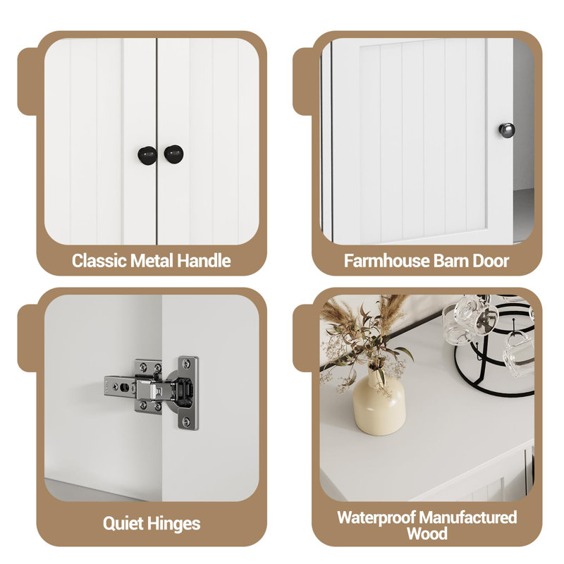 Buffet avec 4 portes et 2 tiroirs Modern Farmhouse, Blanc