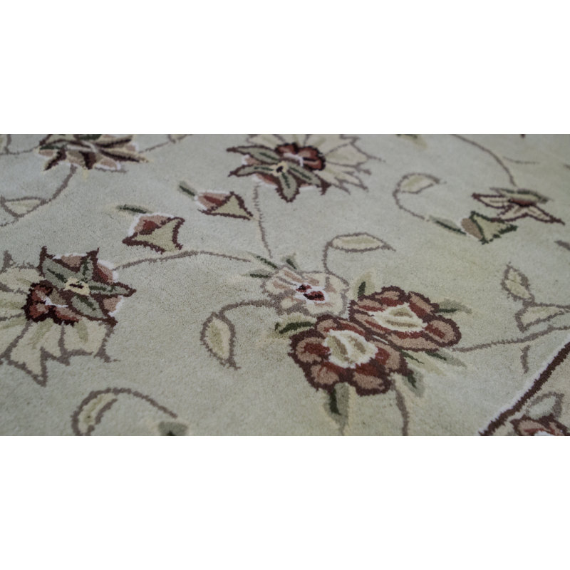 Hand-Knotted High-Quality Light Green and Ivory Area Rug