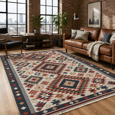 Oriental Cotton and Chenille Flatweave Area Rug