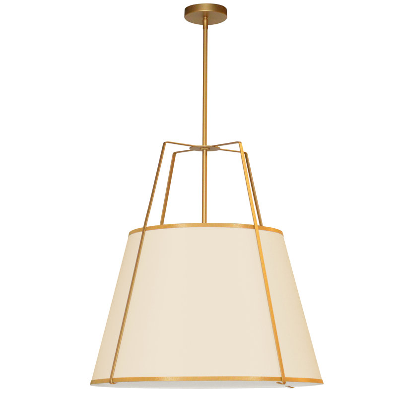 Luminaire suspendu 3 lumières trapézoïdale, H 19,5 po x l 18 po x P 18 po, Crème, Doré