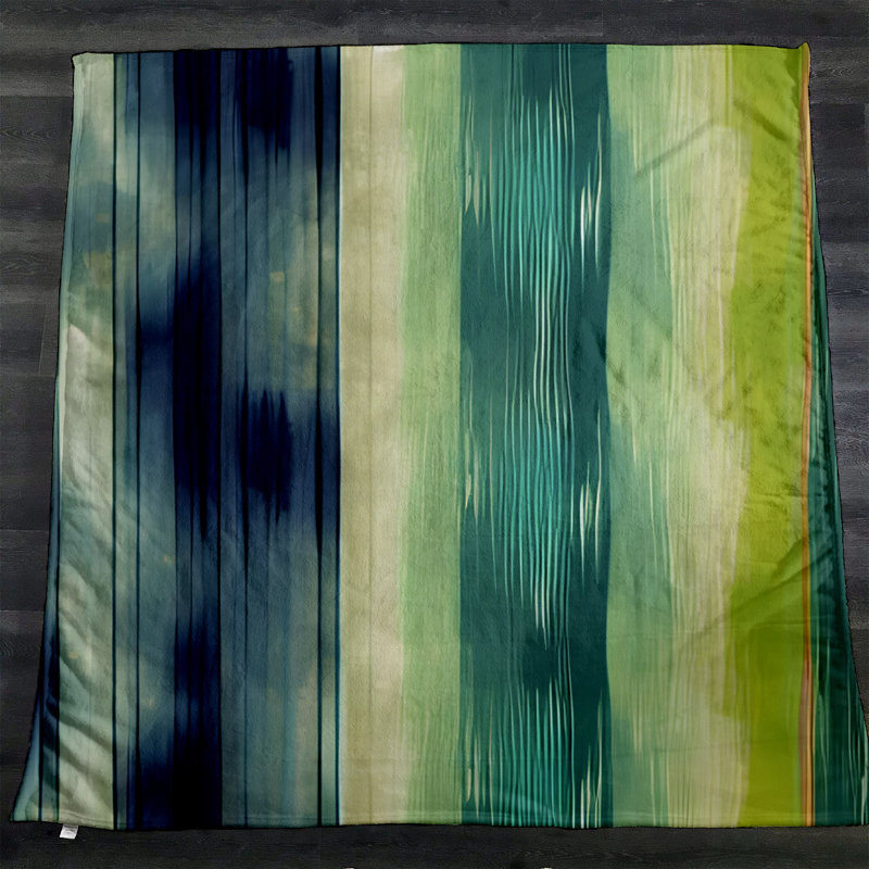 Throw Blanket, 68" W x 80" L, Striped/Abstract, Green/Yellow