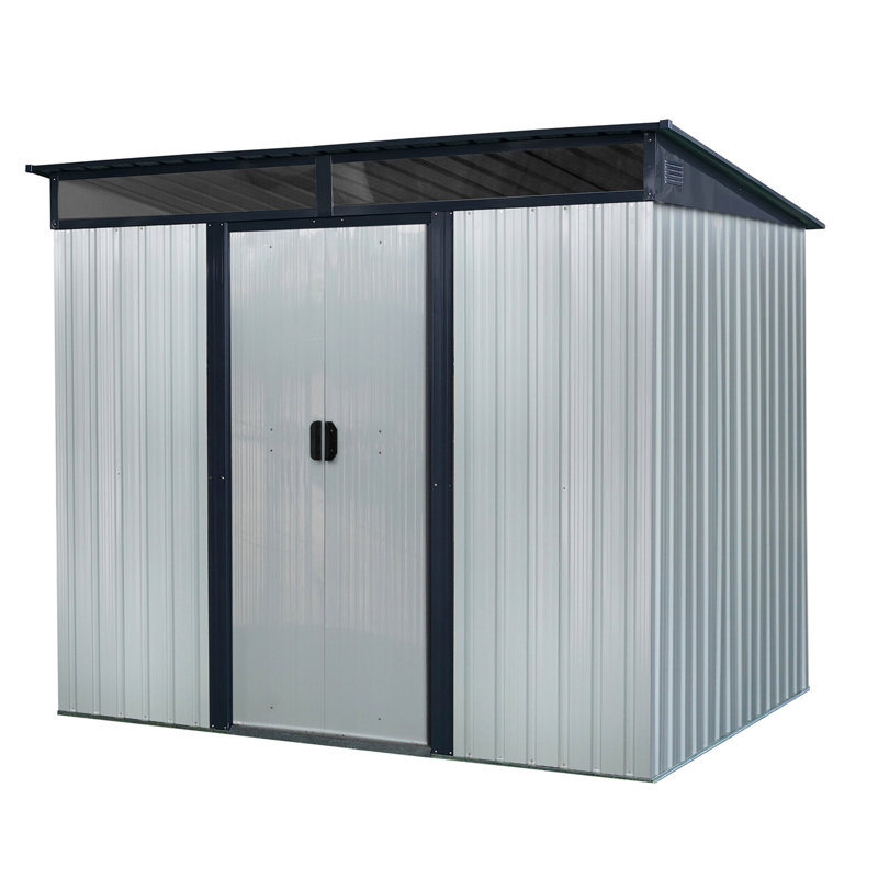 Rangement extérieur en métal de 8 pi x 6 pi avec fonction de ventilation - Améliorez le jardin, la remise de l'air de la pelouse et le fond imperméable gardent les articles au sec