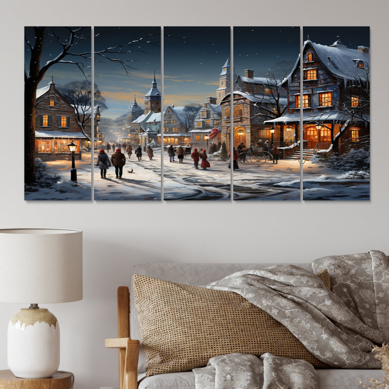 Winter Village Carnival I - Décoration murale paysages - 5 panneaux égaux