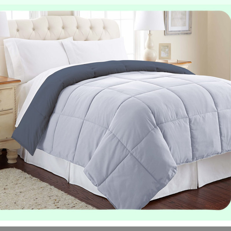 Quilted Cloud Comforter - Twin Size | Reversible Microfiber Duvet Insert | All Season Bedding | Soft & Cozy Down Alternative | Denim Blue
