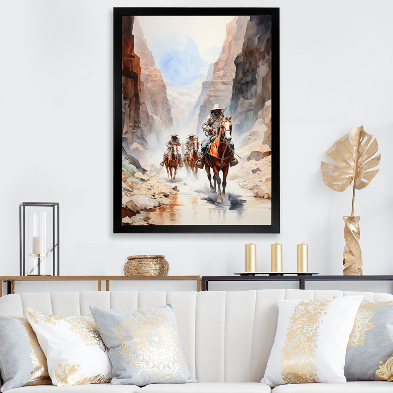 Yashima Cowboy On The Trail I - Cowboys, art mural, Cadre simple noir, H 20 po x l 12 po x P 1 po