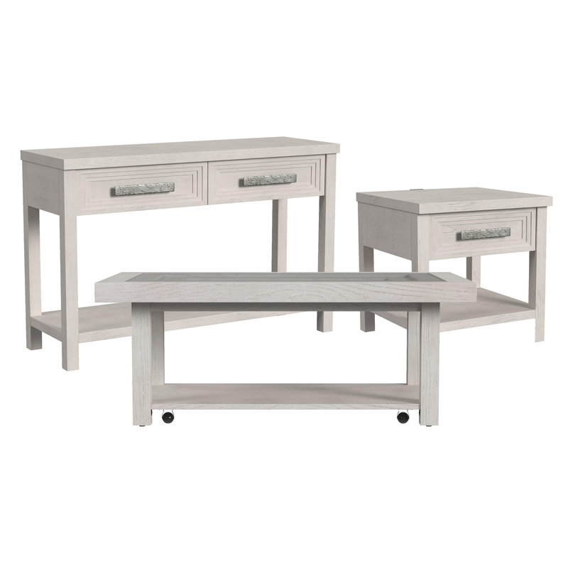 Ensemble de tables d'appoint 3 pièces Raytcho en blanc antique - table basse, table de bout et table de canapé