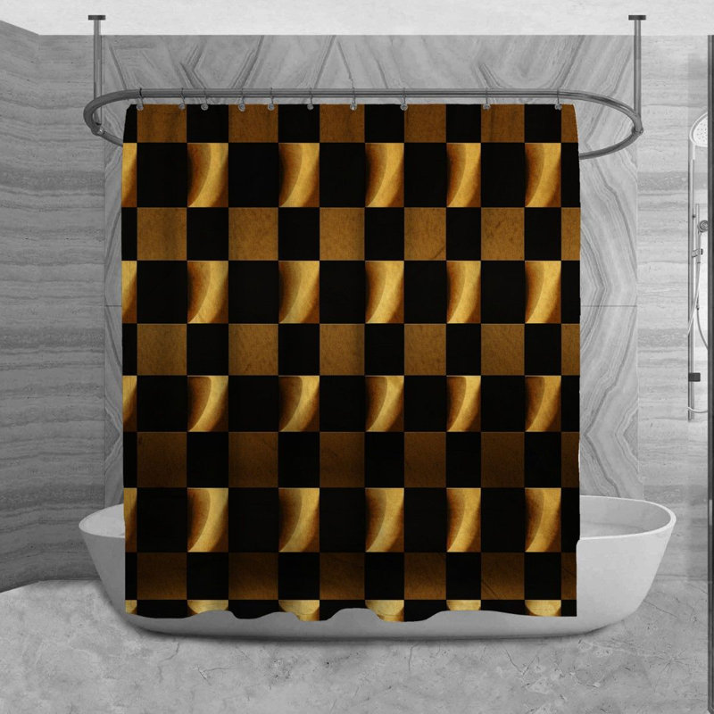 Checkered Shower Curtain Tartan Bathroom Decor Black, H 93 po x l 70 po
