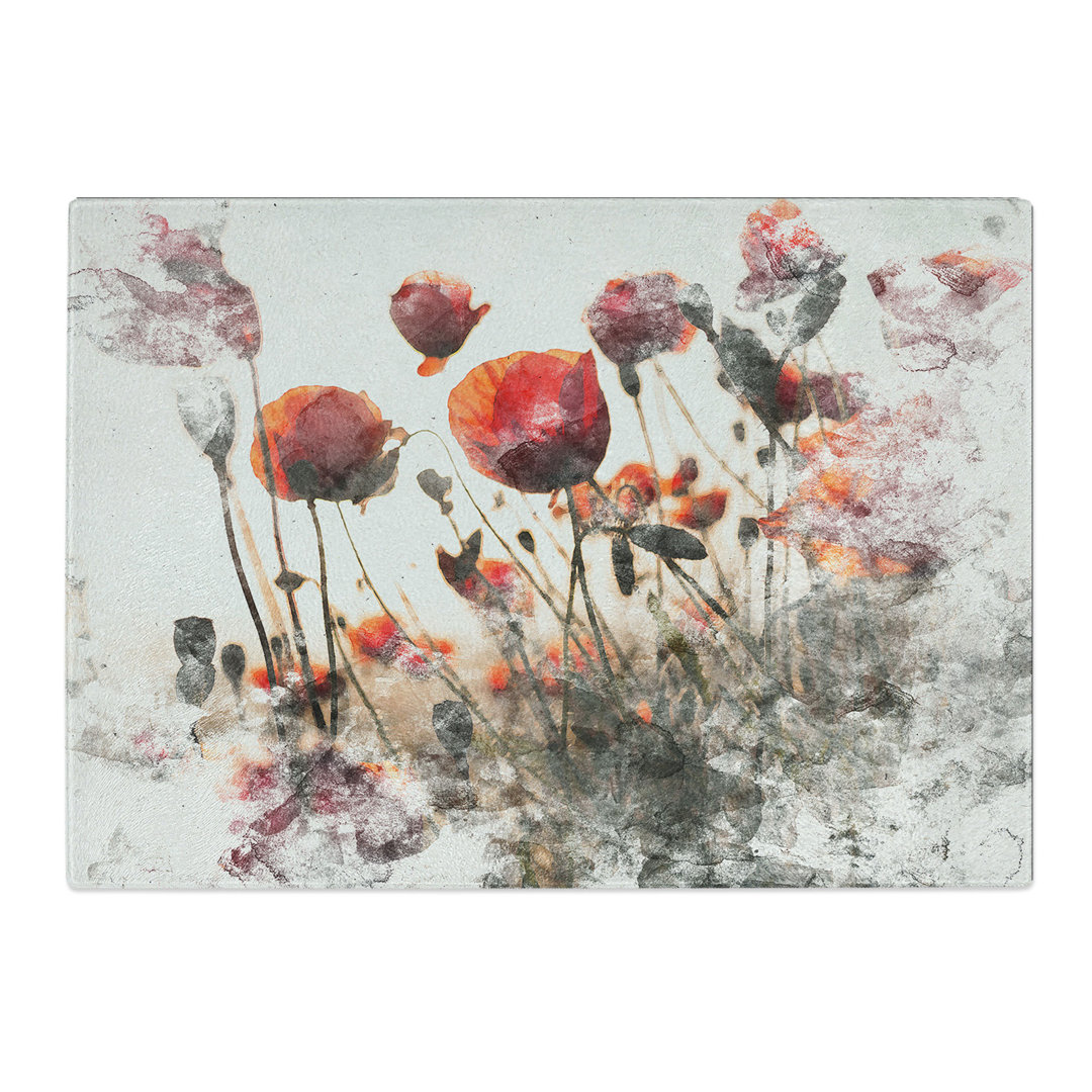 Tempered Glass Poppy Flowers Chopping Board