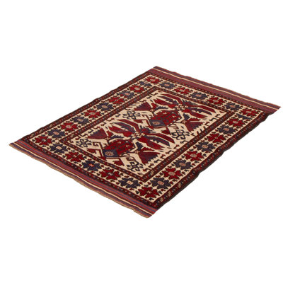 Tapis tadjik crème, rouge 3 pi 10 po x 5 pi 4 po