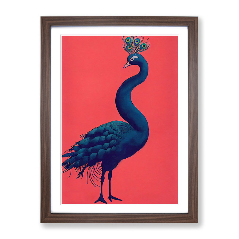 Modern Peacock - Single Picture Frame Print, 64cm H x 46cm W x 2cm D, Walnut