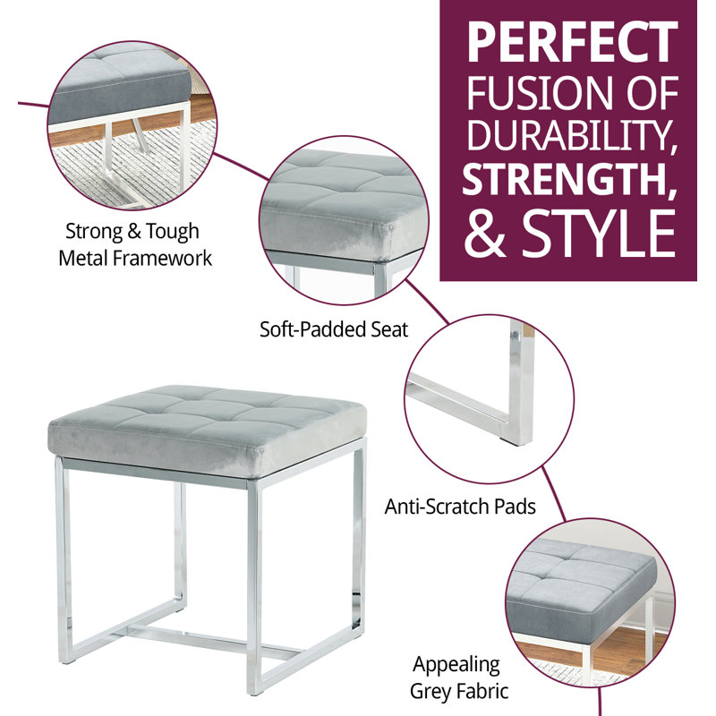 Finley Velvet Stool With Metal Base (pair), Silver Grey