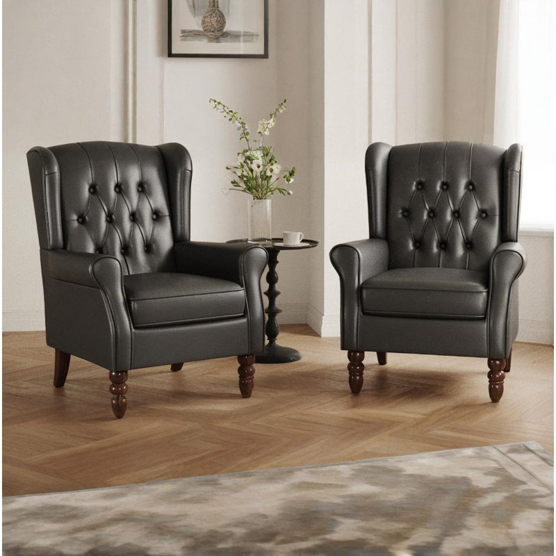 74 Cm Wide Tufted Armchair, Black Faux Leather