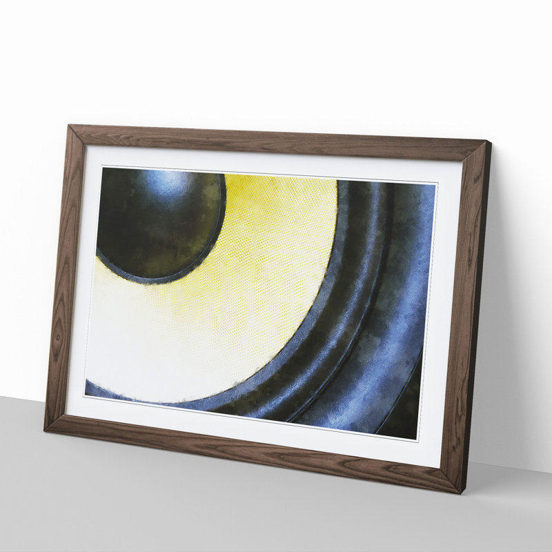Yellow Speaker - Picture Frame Graphic Art, 27cm H x 36cm W x 2cm D, Walnut Framed