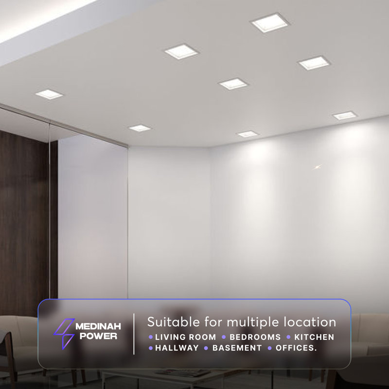 Plafonnier carré carré - sélectionnable 2700K-5000K - blanc, H 1,3 po x l 7,5 po x P 7,5 po