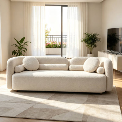 89" Modern Curved Upholstered Boucle Sofa, 3-seater With 6 Pillows
