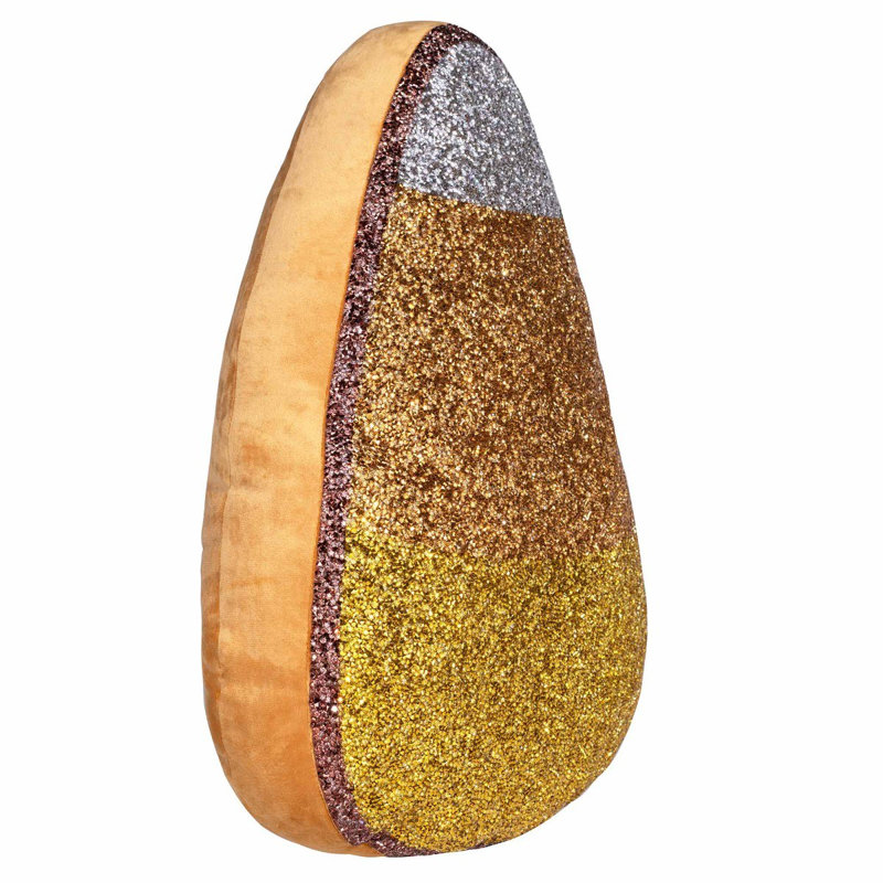 Bonbon lumineux en forme de maïs Sparkles Home | Coussin Rhinestone | Décoration décorative en velours 18 po x 14 po, Orange