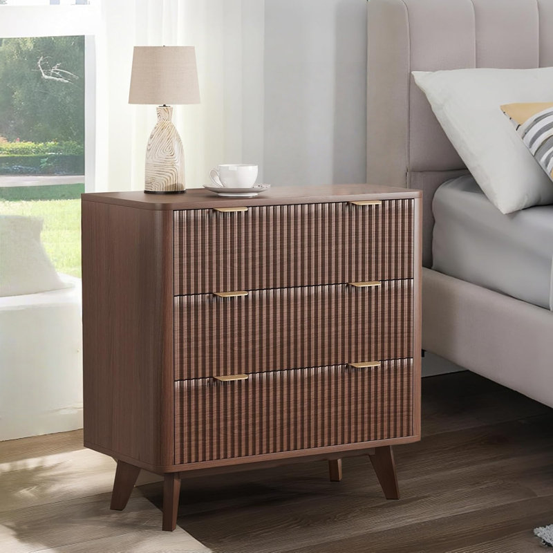 Nightstand Modern 3 Drawer Bedside Table with Faux Marble Top, Wood Chest of Bedside Table with Curved Profile, End Table for Bedroom, Living Room, Hallway, Entryway