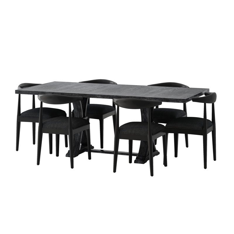 Jojuan Dining Set, Black Textured Tweed