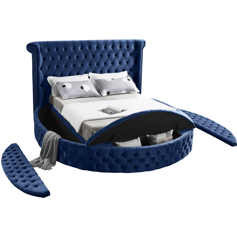 Dorgan Upholstered Wingback Bed, Navy Velvet, King