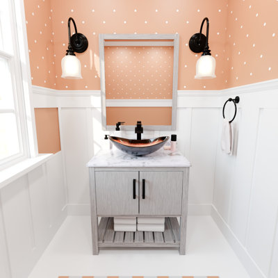 Meuble-lavabo simple 36 pouces gris délavé avec plateau en marbre de Carrare