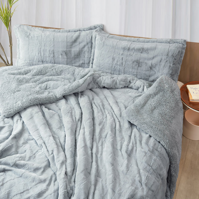 Ensemble d'édredon en fausse fourrure Coma Inducteur, gris, Très grand + 2 très grandes taies décoratives