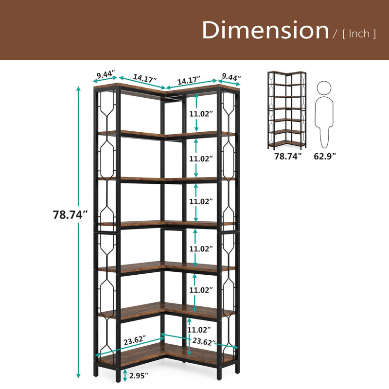 78.7" Tall Bookshelf 7-Tier Industrial Display Shelf Corner Shelf