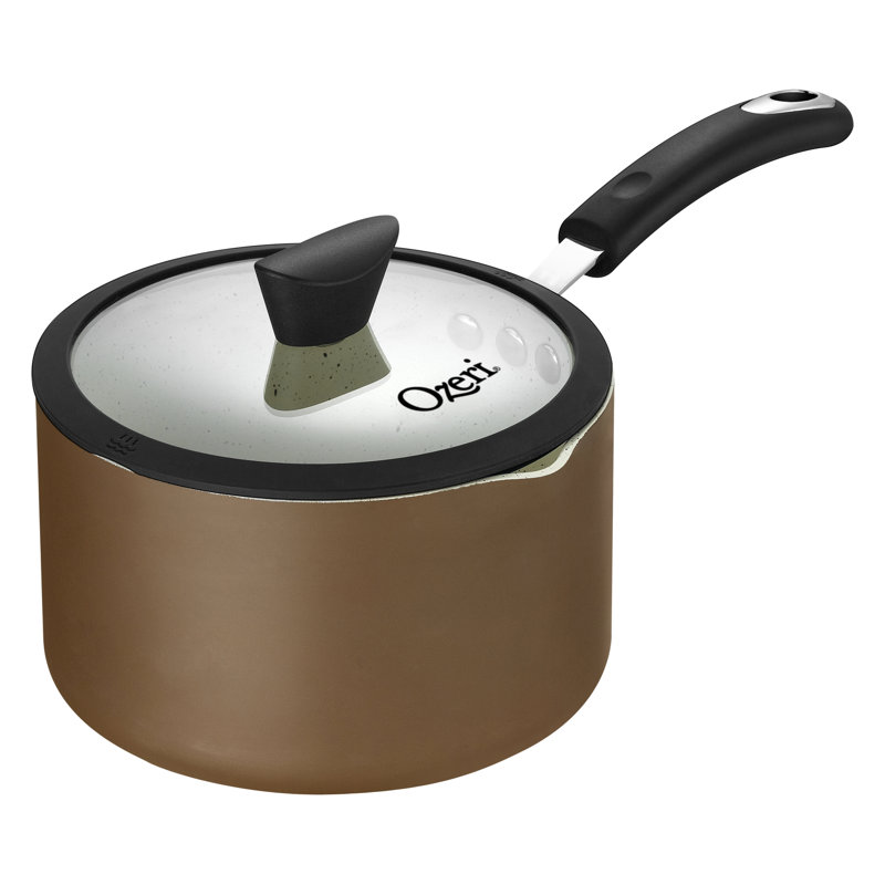 Casserole antiadhésive de 5,3 pte avec couvercle Ozeri Stone Earth All-In-One APEO & PFOA, 3,0 L (3,2 pintes), Brun