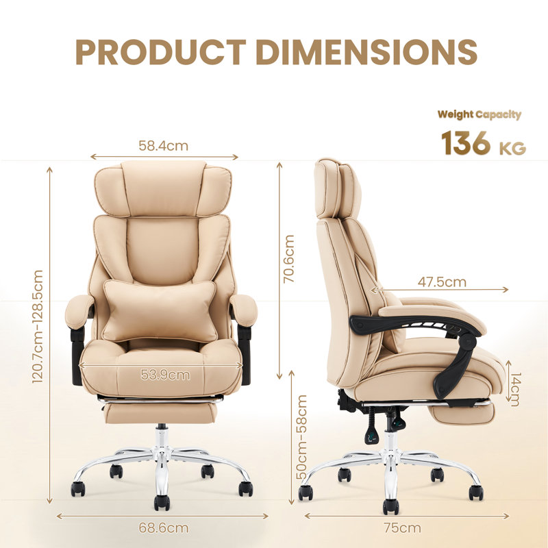 Office Chair Reclining Chair Ergonomic High Back Design Executive Computer Desk Chair with Footrest, Brown