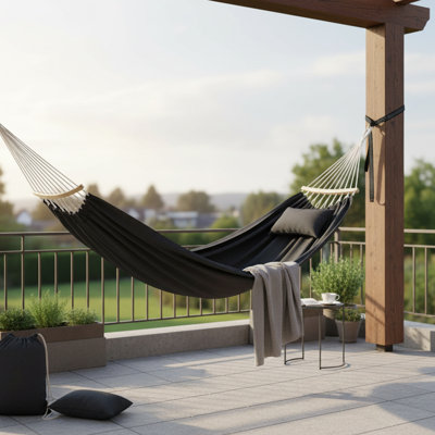 Luxury Cotton Hammock with Spreader Bar & Pillow - Indoor/Outdoor