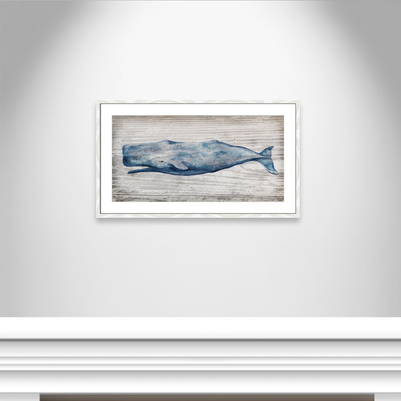 Baleine bleue Brannen - reproduction de cadre photo, H 20,5 po x l 35,5 po, Papier dans un cadre photo, White Slim