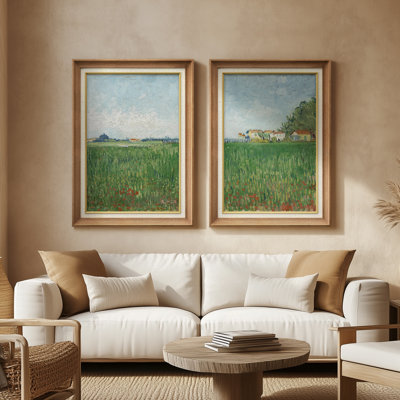Impressionniste impressionnant paysage champêtre paysage de campagne - ensemble de 2 reproductions d'art encadrées de qualité supérieure sur papier 26 po x 36 po