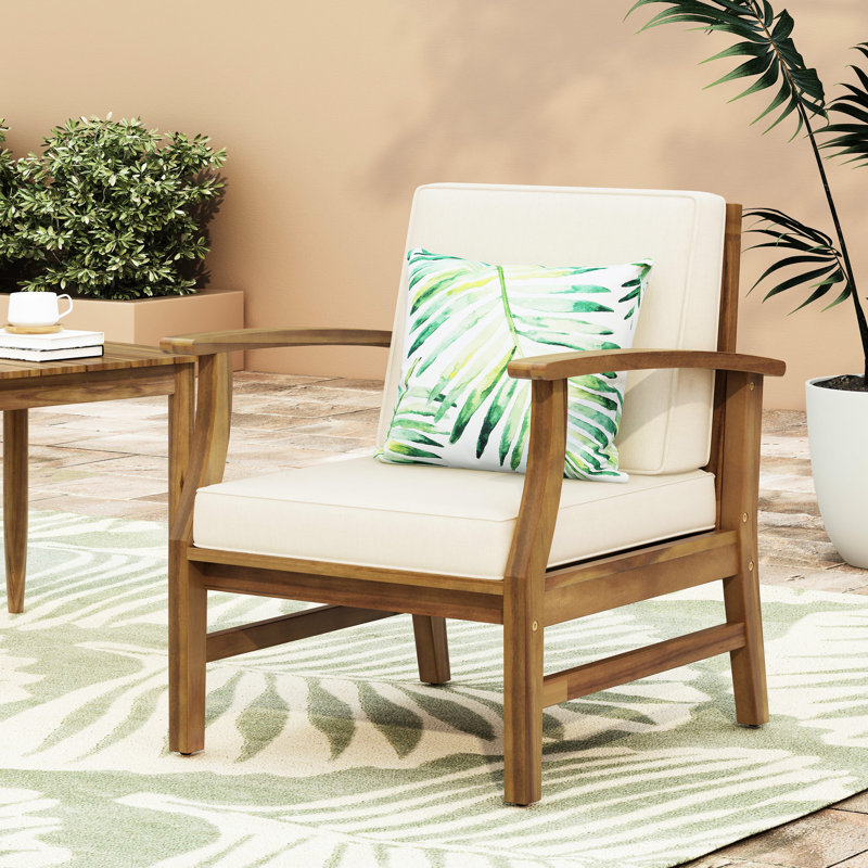 Élégant fauteuil club en bois, siège de patio inclus dans l'eau de couleur crème, fabriqué en, Crème
