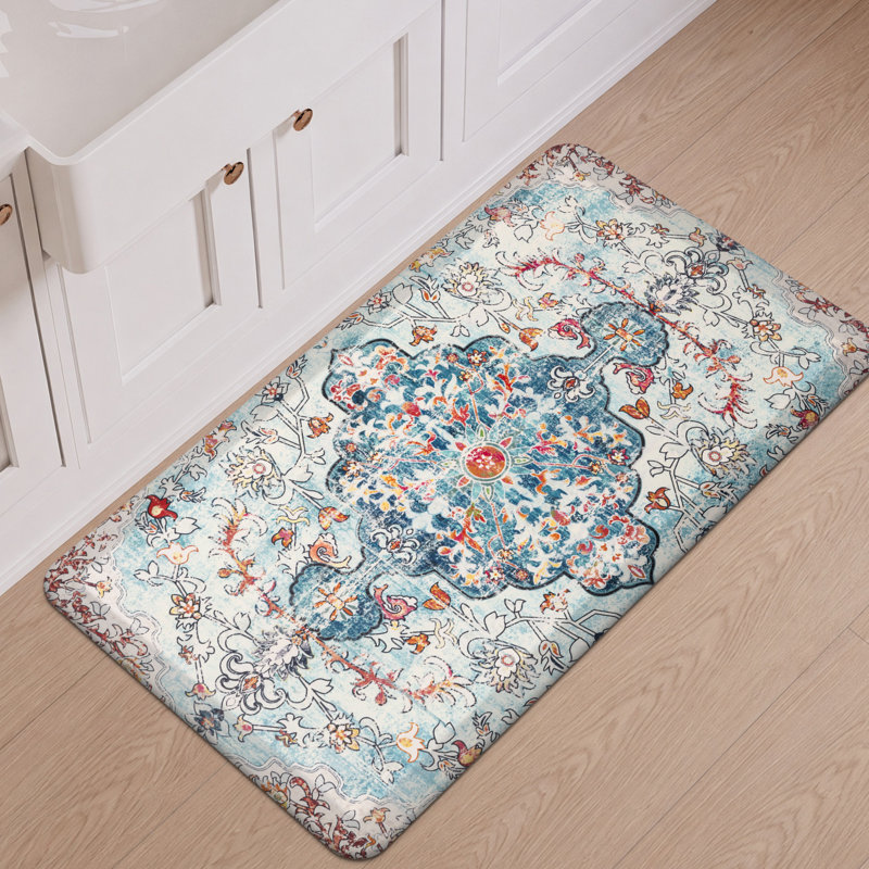 Tapis de cuisine antidérapant, Runner 20"Wx39"Lx0.79"H, Red/Beige/Blue